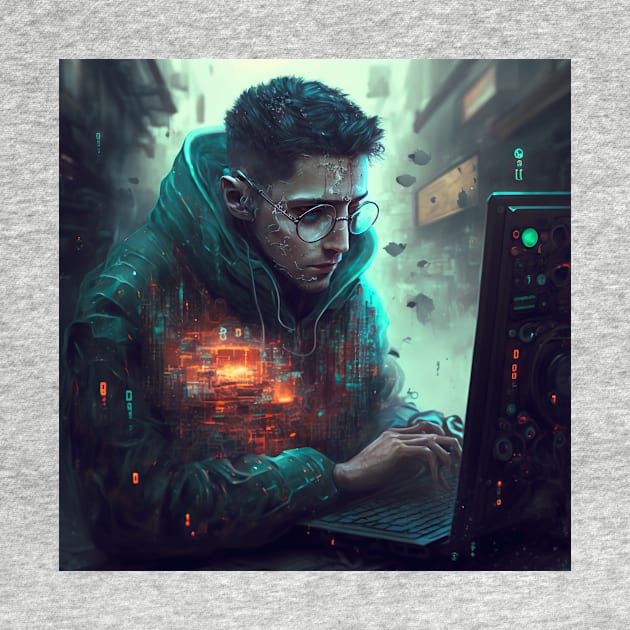 Future hacker in the city wallart by TheMadSwede